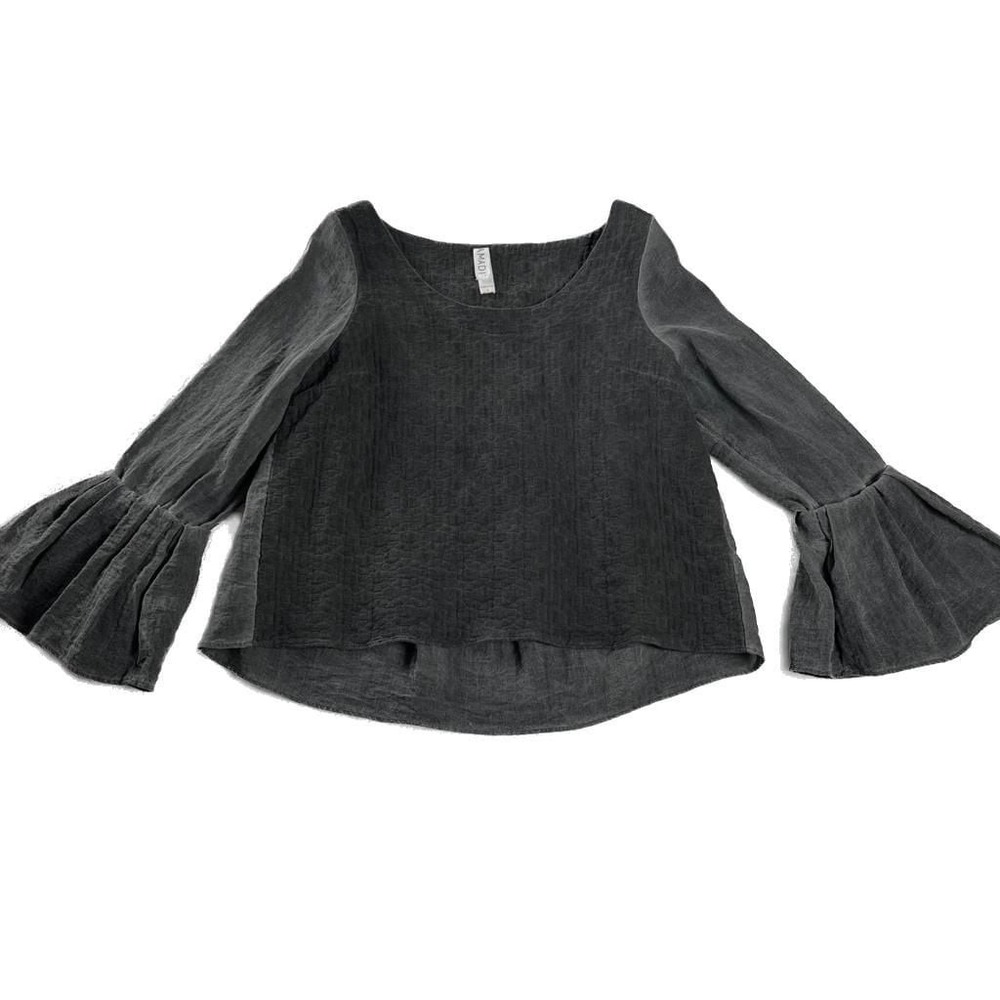 Anthropologie Amadi Gray Textured Bell‎ Sleeve Blouse High-Low Hem L